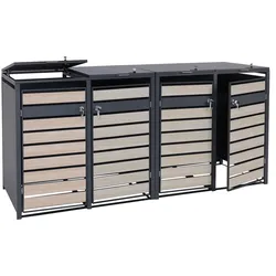 Proregal 4er Mülltonnenverkleidung | HxBxT 117x264x80cm | Anthrazit | Buche-Holzoptik Hellbraun | Mülltonnenbox