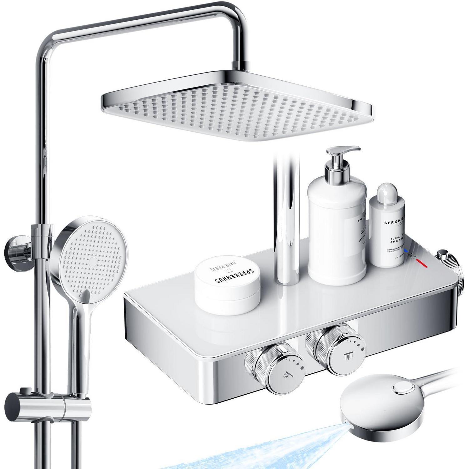 Duschsystem Thermostat mit Ablage, Kopf- und Handbrause, Chrom