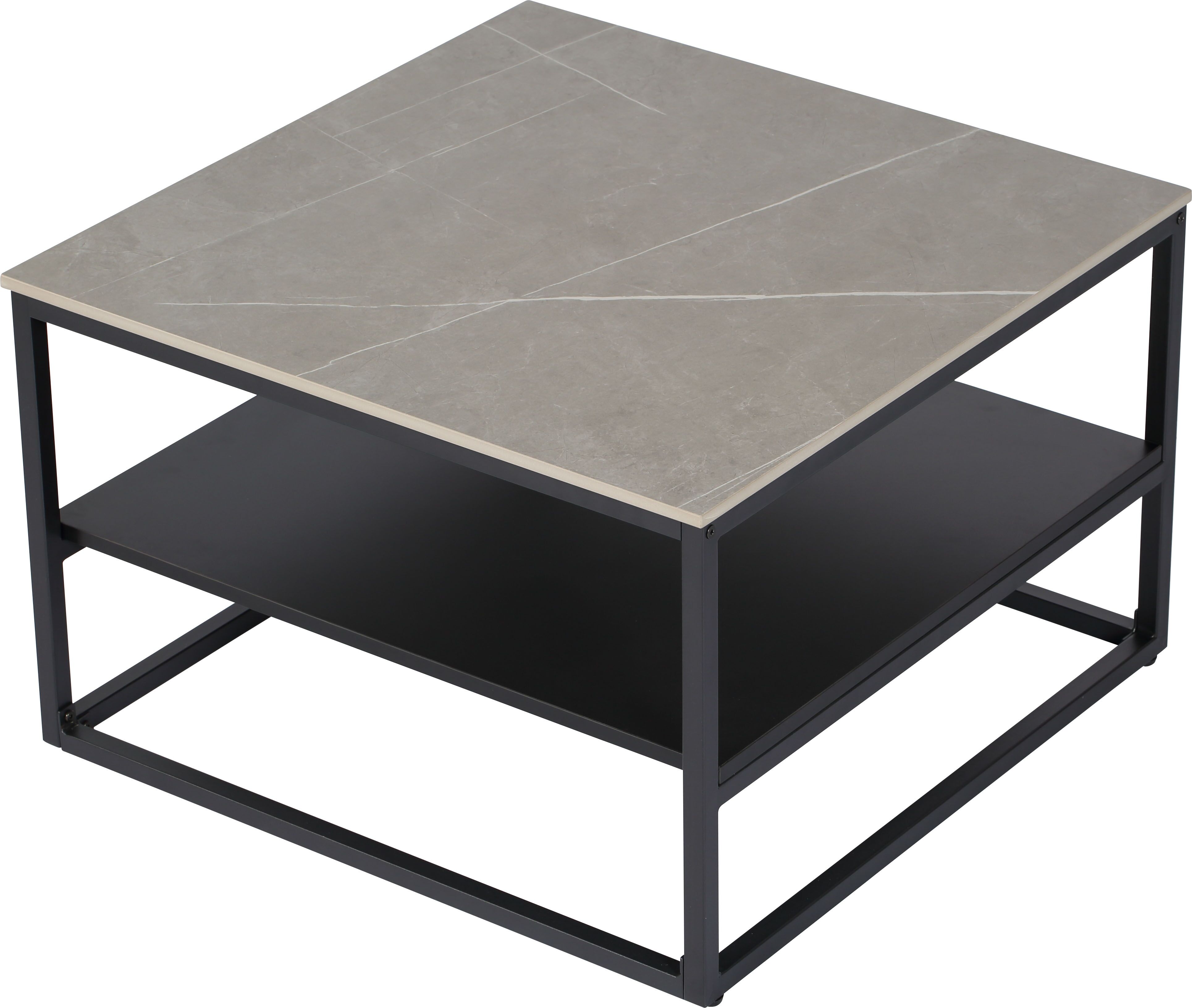 Couchtisch HELA "HUGO", grau (marmoroptik grau matt, schwarz, schwarz, marmoroptik grau matt), B/H/T: 70cm x 45cm x 70cm, Tische, Couchtisch, Couchtisch; quadratisch; Sintered Stone; Ablageboden marmoroptik grau matt, schwarz, schwarz, marmoroptik grau ma
