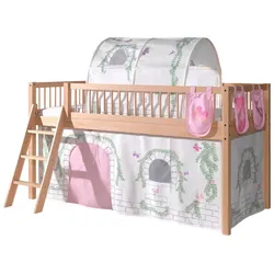 HALBHOHES BETT Kelci 90x200 Textilset Birdy mit Tunnel Buche massiv