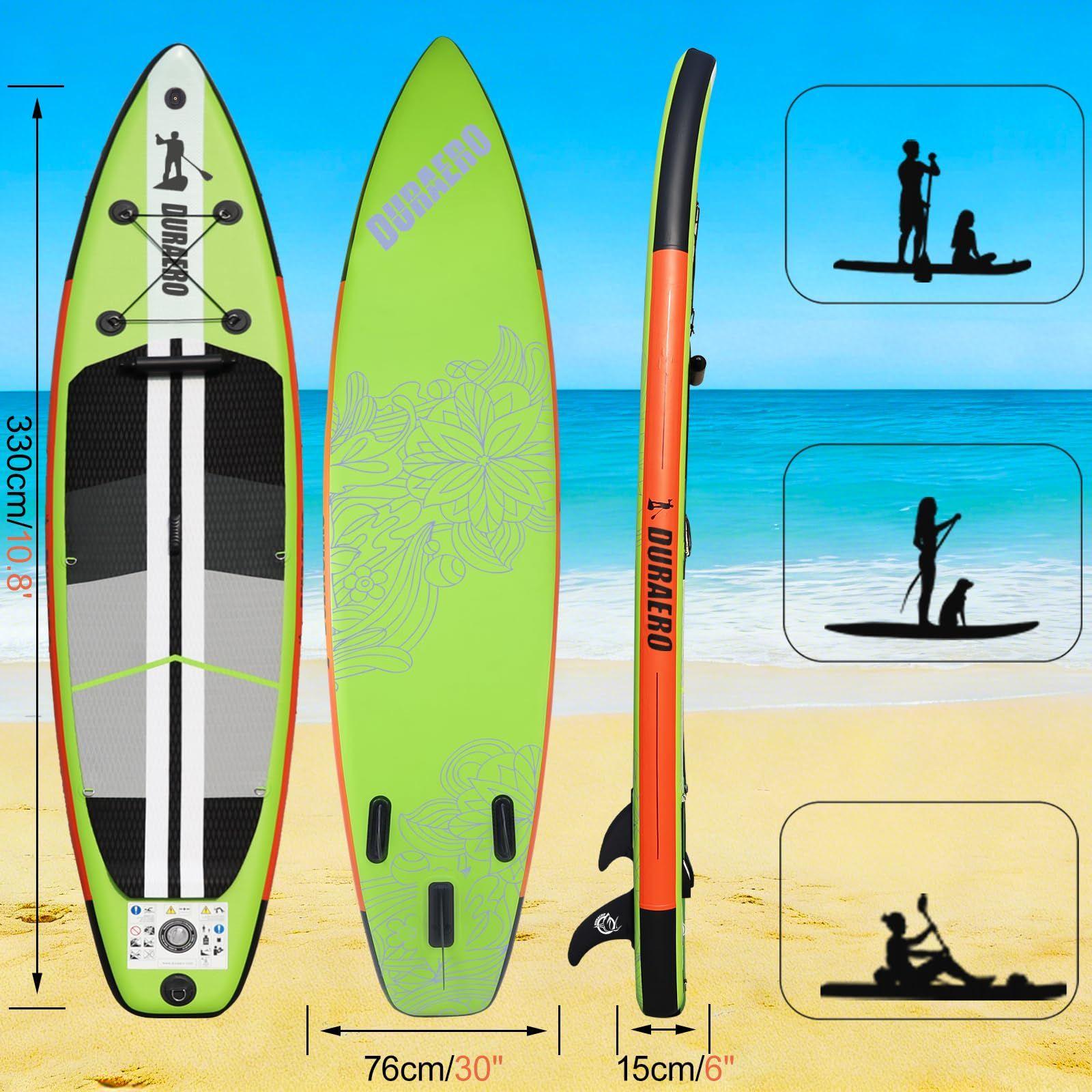 Stand-Up-Paddleboard, Grün - Inklusive Kajaksitz und Zubehör - Gewicht: 7,7 kg