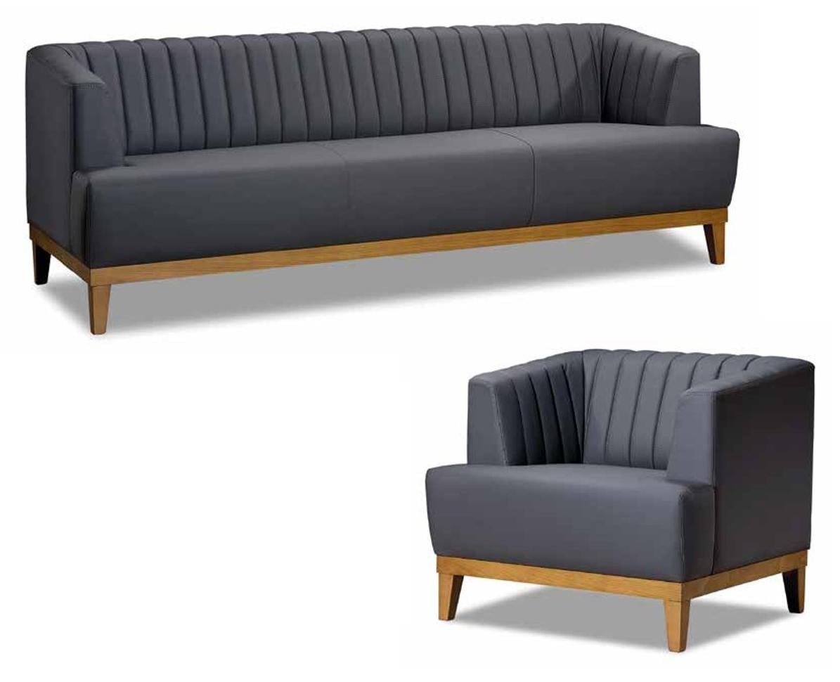 Grijs-bruine designer designbank met 3-zits polstersessel in luxe textiel