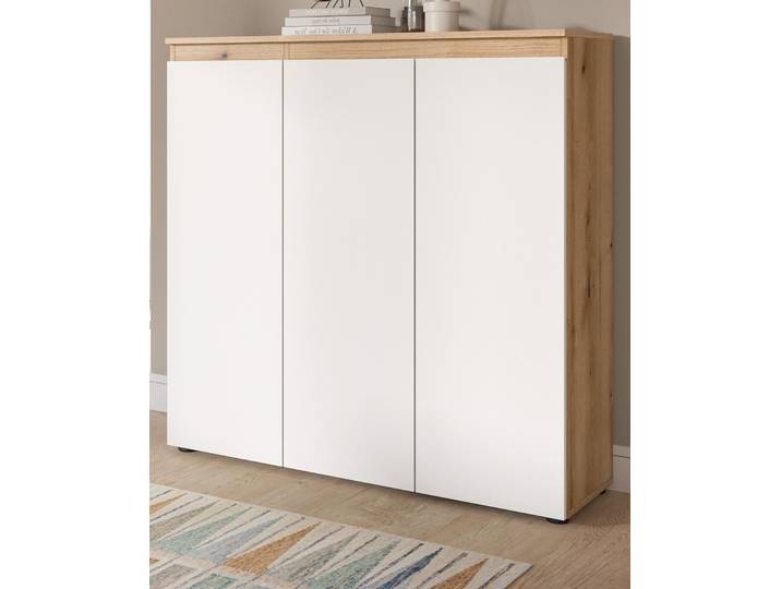 Kommode \ Assino\ in weiß und Evoke Eiche 105 x 111 cm