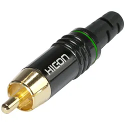 HICON Cinch (RCA), 2-pol , Metall-, Löttechnik-Kabelstecker, vergoldete(r) Kontakt(e), gerade, schwarz