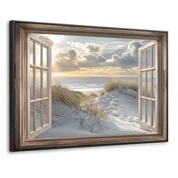 LEINWAND Bilder mit Rahmen - Ausblick - Strand - Dünen - Meer - Natur - 140x90