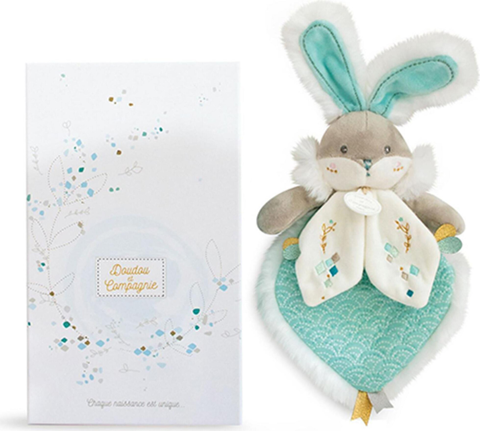 Doudou Histoire d´Ours Cadeauset - Turquoise Konijn, 24 cm