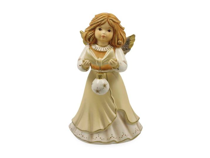 Dekofigur GOEBEL Engel Meine schönste Weihnachtskugel , champagner, B:8cm H:15cm T:8,5cm, Steingut, Dekofiguren, Dekofigur, 8,5 x 8 x 15 cm