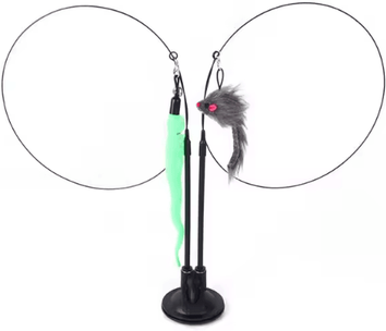 Inspire Picks Double Head Suction Cup Cat Teaser Toy Interactive Cat Toy With Mouse, Feather & Bell Attachments style 2