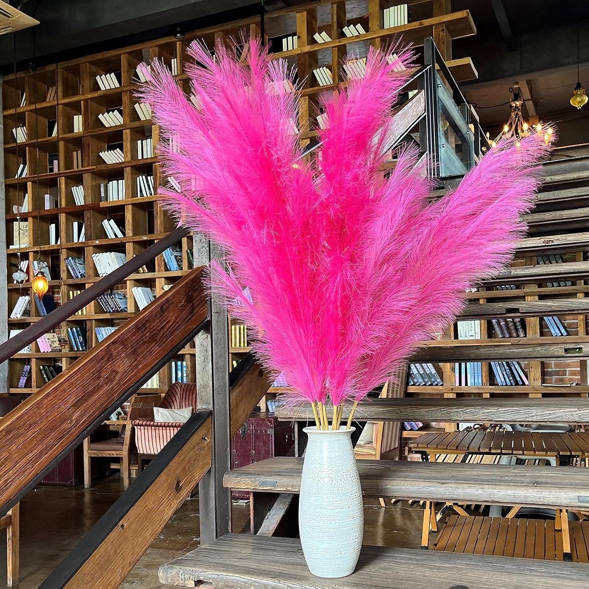 Pampasgras Decoratie - 18 Grote Pluizige Veren - Warm Roze - 110 cm