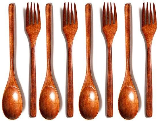 Benza Ibenzoa 8-delig handgemaakt houten bestekset met 4 lepels en 4 vorken