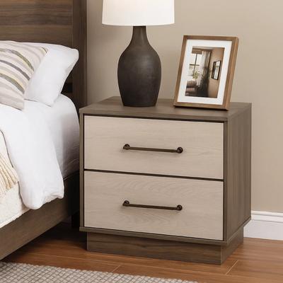 Benjara Fene Nightstand, 2 Storage Drawers with Nickel Handles, 24 Inch Gray