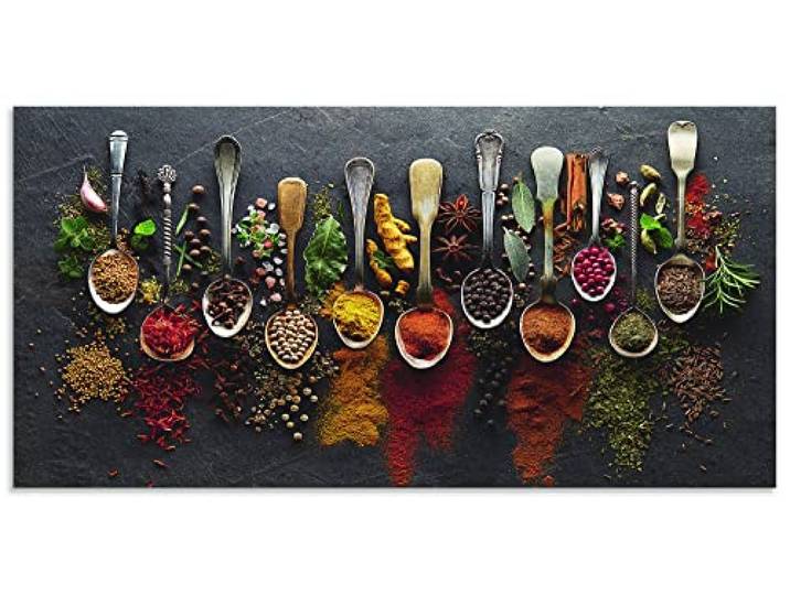 ARTland Spritzschutz Küchenrückwand aus Alu für Küche Herd Spüle Motiv 100x50 cm (BxH) Essen, Trinken & Genuss Lebensmittel Fotografie Bunt Kräuter Gewürze Schiefer U1UJ