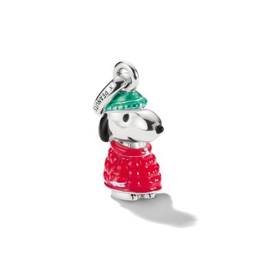Charm-Einhänger THOMAS SABO "THOMAS SABO x Peanuts Snoopy Winterjacke - Connect", rot (silberfarben, schwarz, rot, grün), Charms, Damen, Silber 925 (recycelt)