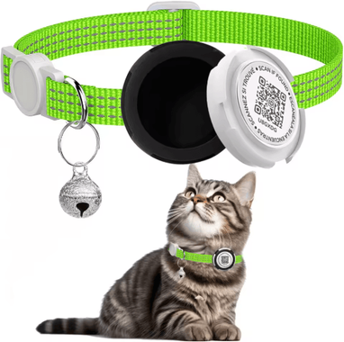 Inspire Picks Reflective Cat Collar With Air Tag Holder And QR ID Tag For Dual Pet Protection green