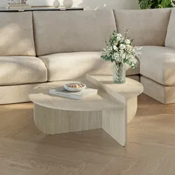 Couchtisch Tondesdaslo mit doppelter Tischplatte 90x90x35 cm Travertin [en.casa]