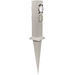 ledscom.de Garten-Steckdosen-Säule Polly mit Erdspieß für außen, IP44, 3-Fach mit Timer/Zeitschaltuhr, Edelstahl, eckig, 38cm