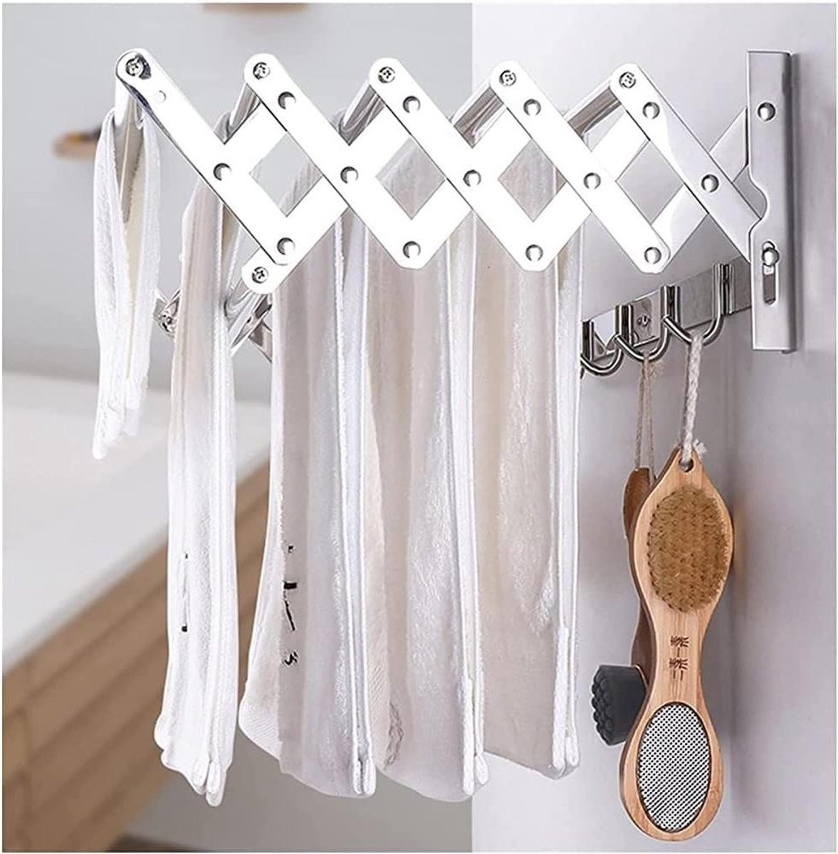 Wandmontage Droogrek - Intrekbaar Wasrek - Zilver - Breedte: 40 cm