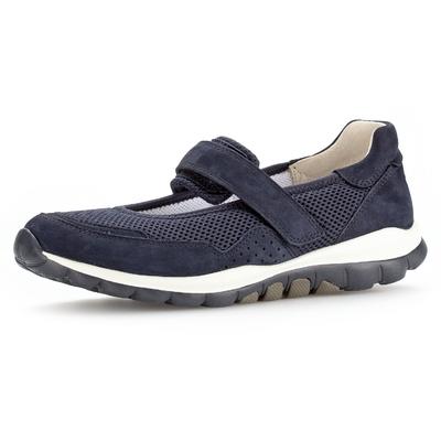 Riemchenballerina GABOR, Damen, Gr. 37, ungefüttert, blau (dunkelblau), Nubukleder, Textil, Schuhe Riemchenballerina, Klettschuh, Freizeitschuh, Komfortschuh mit Lochmuster