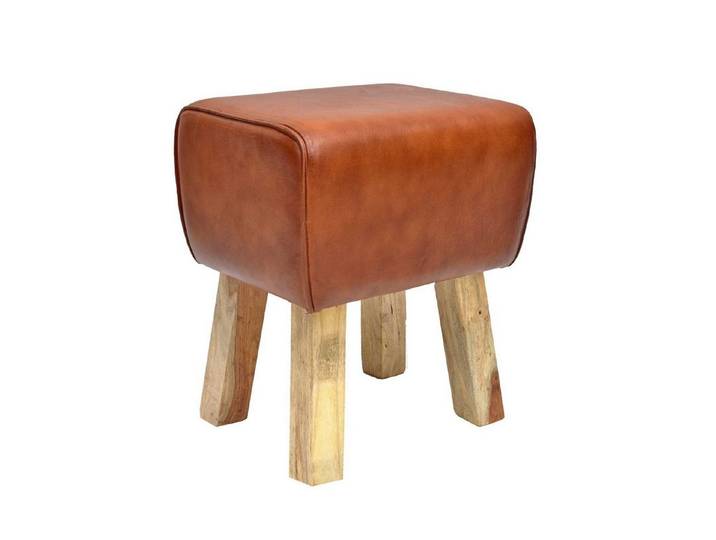 Casa Moro Hocker Echtleder Hocker Tejas braun aus Massivholz & Leder (Weihnachten, Retro Turnbock-Design Sitzhocker), eine Kult Polsterhocker für einfach schöner Wohnen HH2411