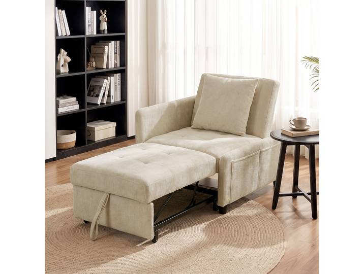 HOMCOM Fauteuil-Lit 1 Place Chenille Beige Dossier Réglable