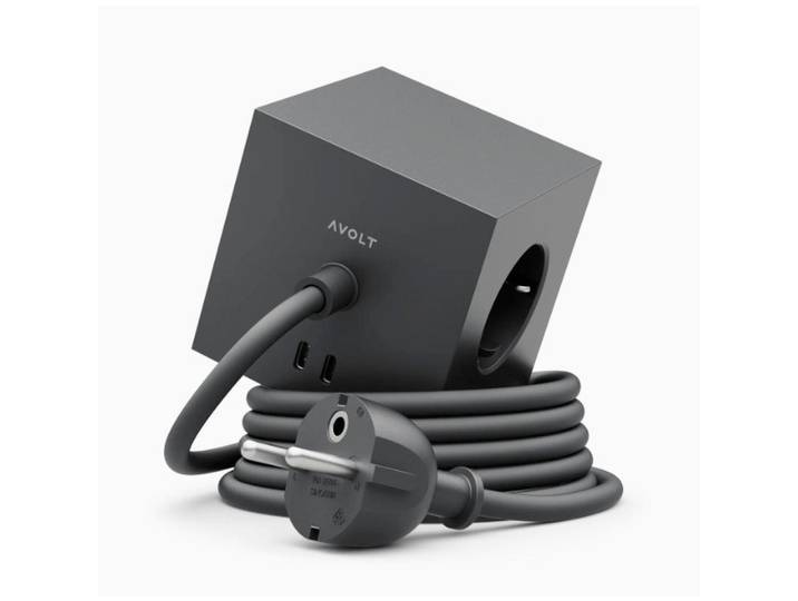 Avolt Steckdosenwürfel Square 1 3m Cable - Usb-C \u0026 Magnet, Schwarz, Kunststoff, 7.6x7.6x7.6 cm, Schutzkontakt, Elektrogeräte, Elektronik-Zubehör, Steckdosen & Stecker