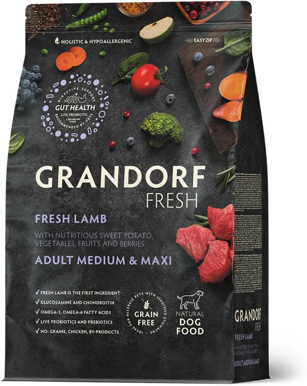 Grandorf Fresh Adult Medium & Maxi Breeds con Carne Fresca di Agnello e Patata Dolce per Cani Adulti 10 Kg