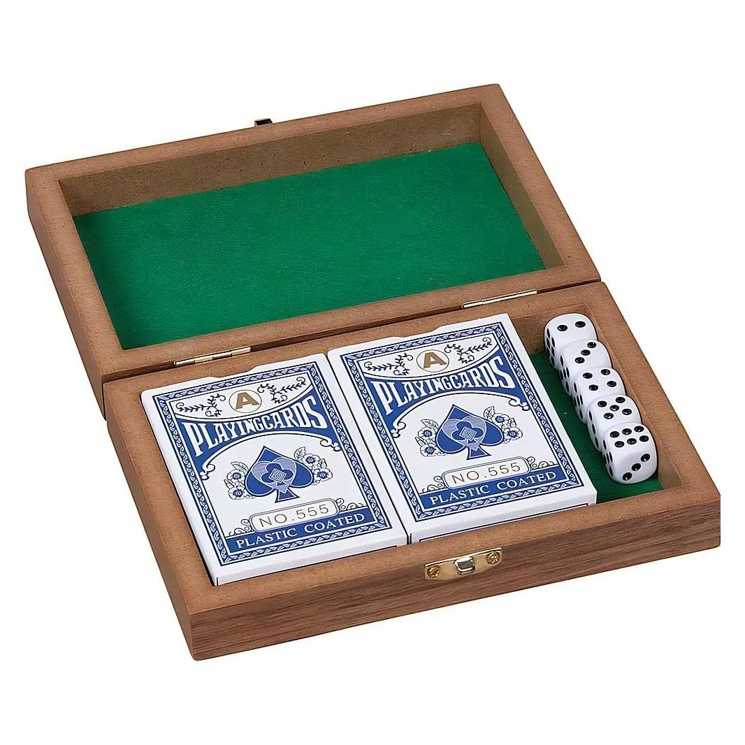 Goki Spielkartenbox mit 5 Würfel und 2 Kartendecks á 54 Karten (Deutsch, Englisch, Französisch, Italienisch, Spanisch) (4013594563086-4013594563086)