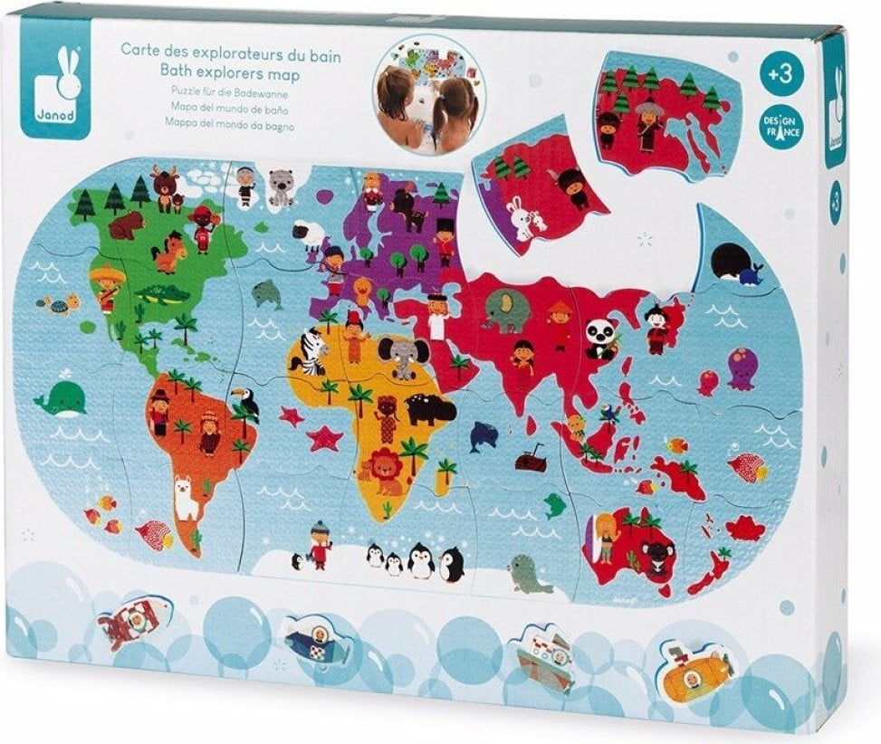 Janod badspeelgoed Wereldkaart Educatief puzzelspel voor in bad