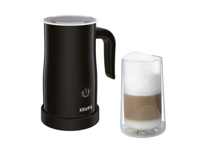 Krups elektrischer Milchaufschäumer, bis zu 150 ml Aufschäumkapazität, Bedienung auf Knopfdruck, einfache Reinigung dank Antihaftbeschichtung, automatische Abschaltung, Milchschäumer, Schwarz, XL1008