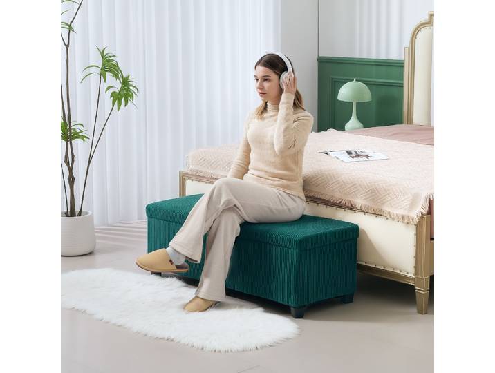 HOMCOM Banc Rangement Velours Vert pour Salon/Chambre 112cm