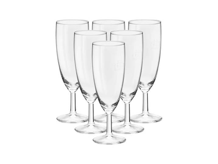 Van Well Royalty Sektglas 6er Set, 0.1L geeicht, Ø 50 mm, H 160 mm, Sektflöte, Kelchglas, Champagner- und Prosecco-Glas, Partyglas, Gastronomie, Spülmaschinenfest