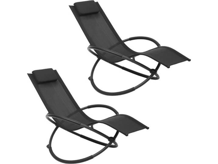 WOLTU Chaise Longue Pliable Lot de 2 Bain de Soleil pour Jardin en Tissu Respirant Charge maximale 160 kg Noir