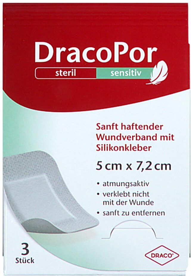 Dracopor Sensitiv 5x7,2 Cm Steril M.silikonkleber