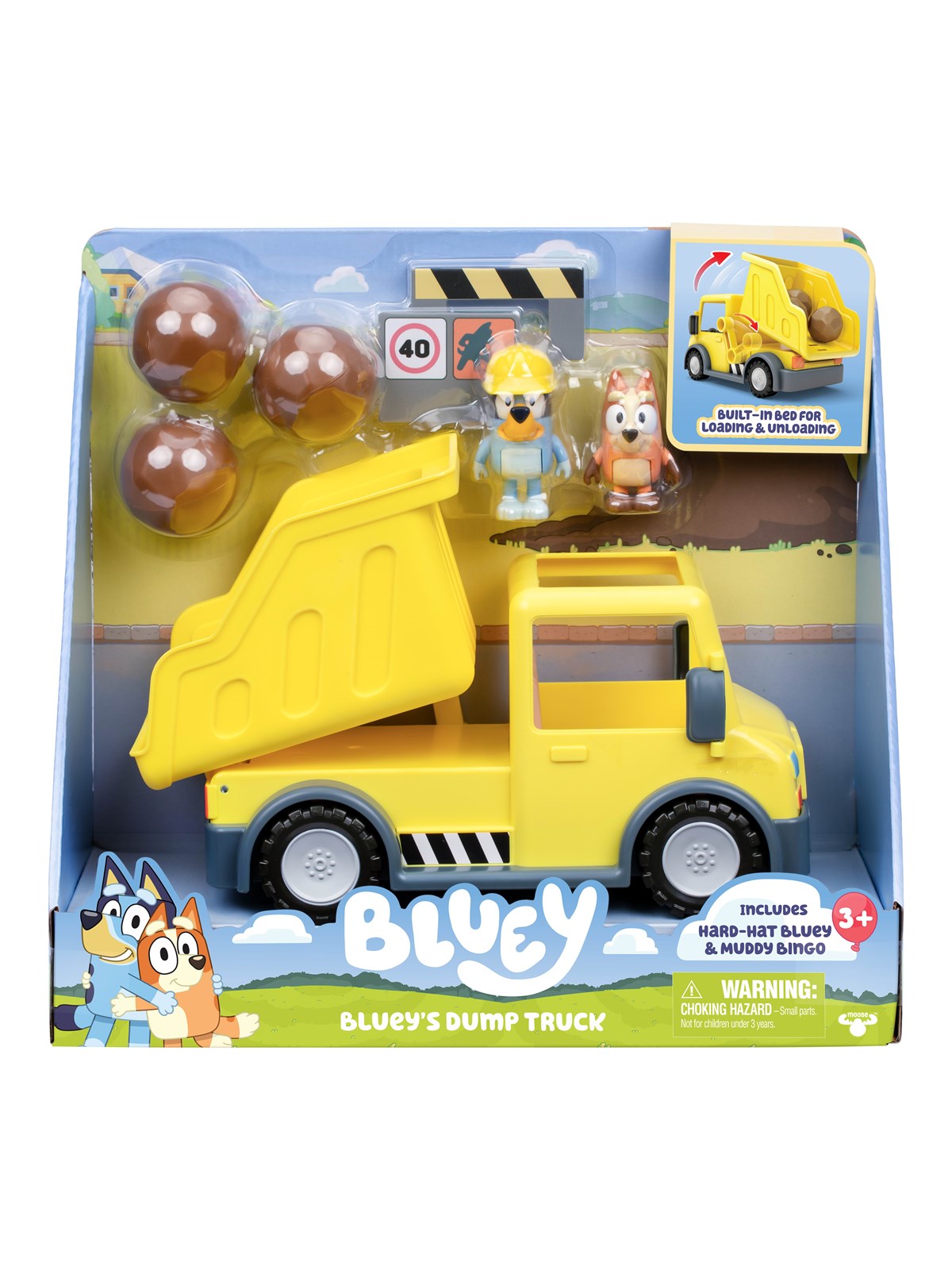 Bluey 's Dump Truck with Exclusive Hard-Hat and Muddy Bingo Figures
