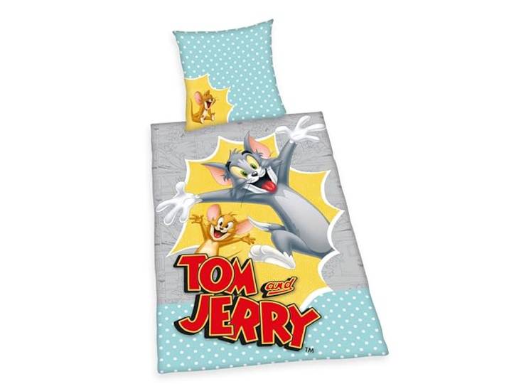 Herding Bettwäsche-Set Tom & Jerry, Kopfkissenbezug 80 x 80 cm, Bettbezug 135 x 200 cm, Mit leichtläufigem Reißverschluss, Baumwolle