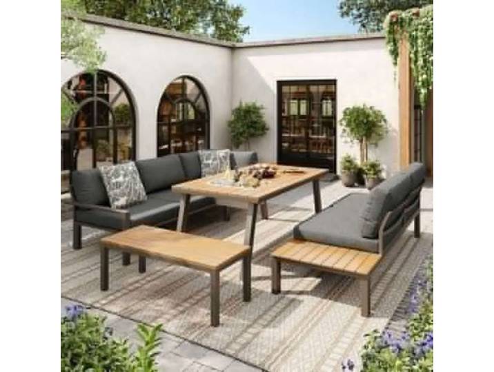 Salon de jardin Salon jardin stable sans basculement -Table seau à glace intégré (pas d'accessoire gris SALON BAS DE JARDIN