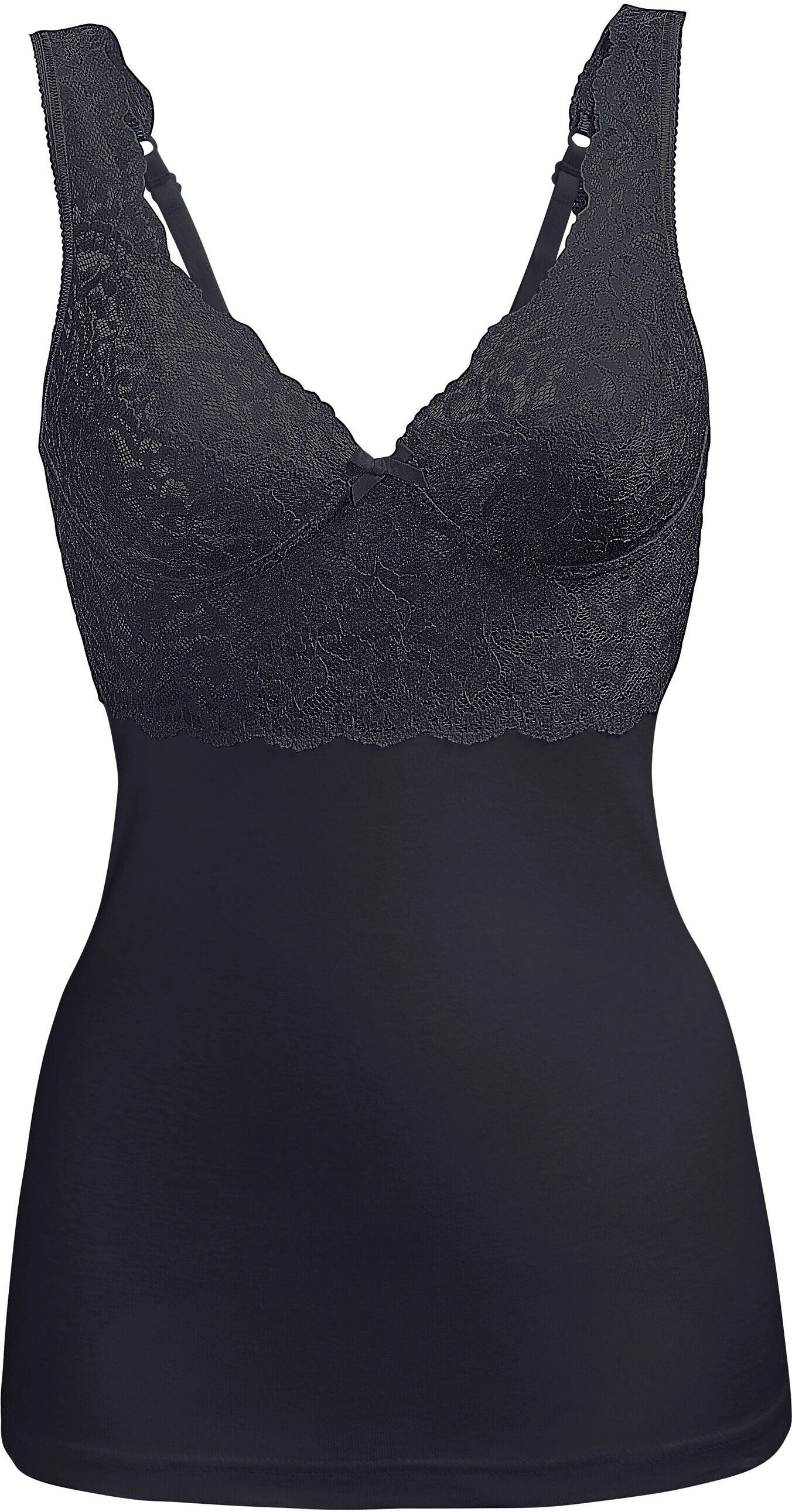 Unterhemd WITT "BH-Hemd BH-Hemd mit 2-geteilten Cups", Damen, Gr. 42, 1 Stk., Cup B/C, schwarz, Feinripp, , Elegant, Unterhemden Unterhemd