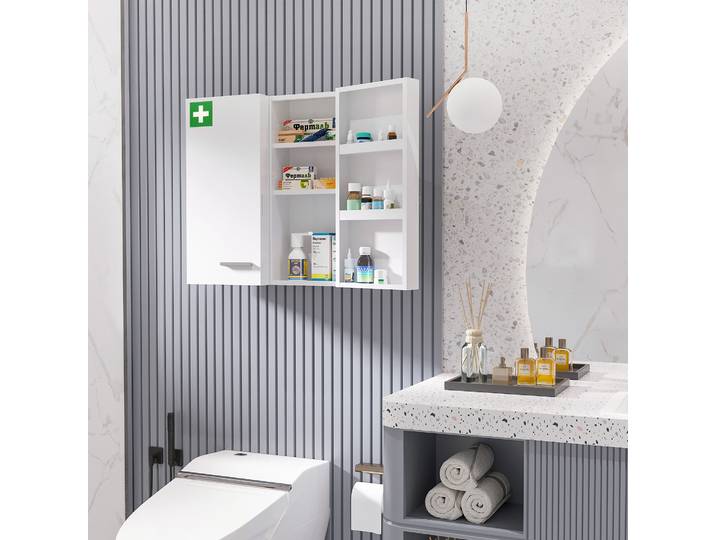 kleankin Armoire à Pharmacie 6 Étagères avec Serrure, 55x18x60cm Blanc