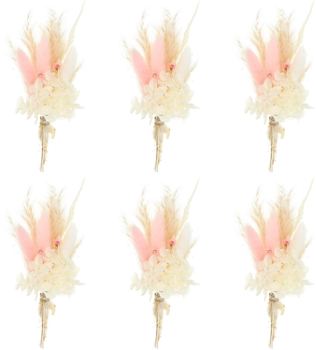 Omgoods Mini Boeket Gedroogde Bloemen 6 Stuks voor Decoratie in Lichtroze