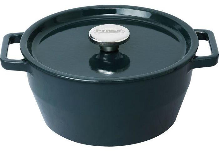 Pyrex Slow Cook ronde braadpan van gietijzer - Deep Blue - 24 cm