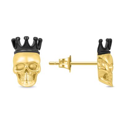 Paar Ohrstecker POLICE "Iconic Skull Totenkopf Krone", gold (gelbgoldfarben, schwarz), Ohrringe, Herren, 12mm, Edelstahl