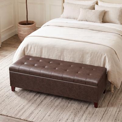 Adeco Faux Leather Storage Ottoman Bench for Living Room