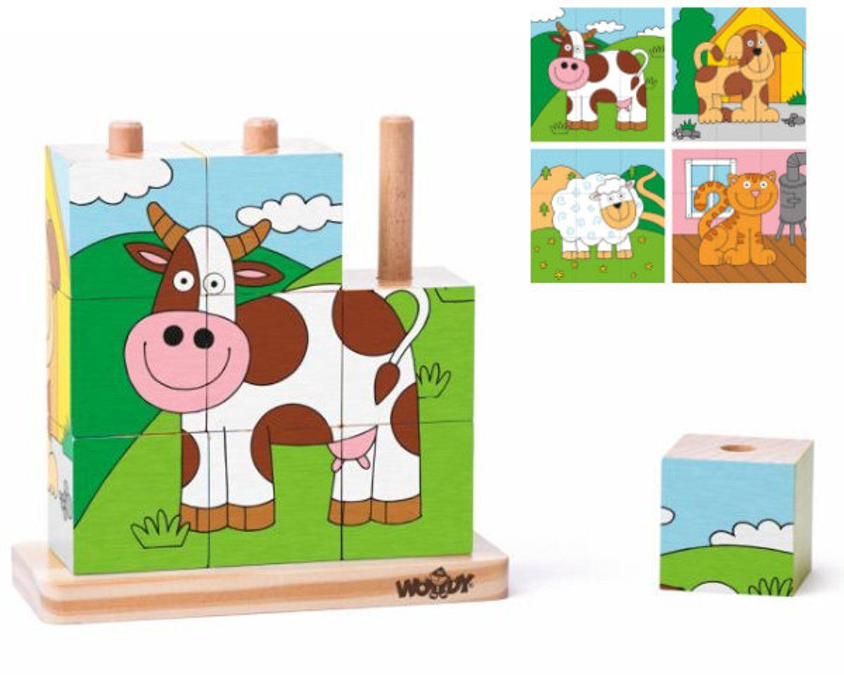 Woody Woody 93055 Kubuspuzzel Dieren Houten Blokken Meerkleurig