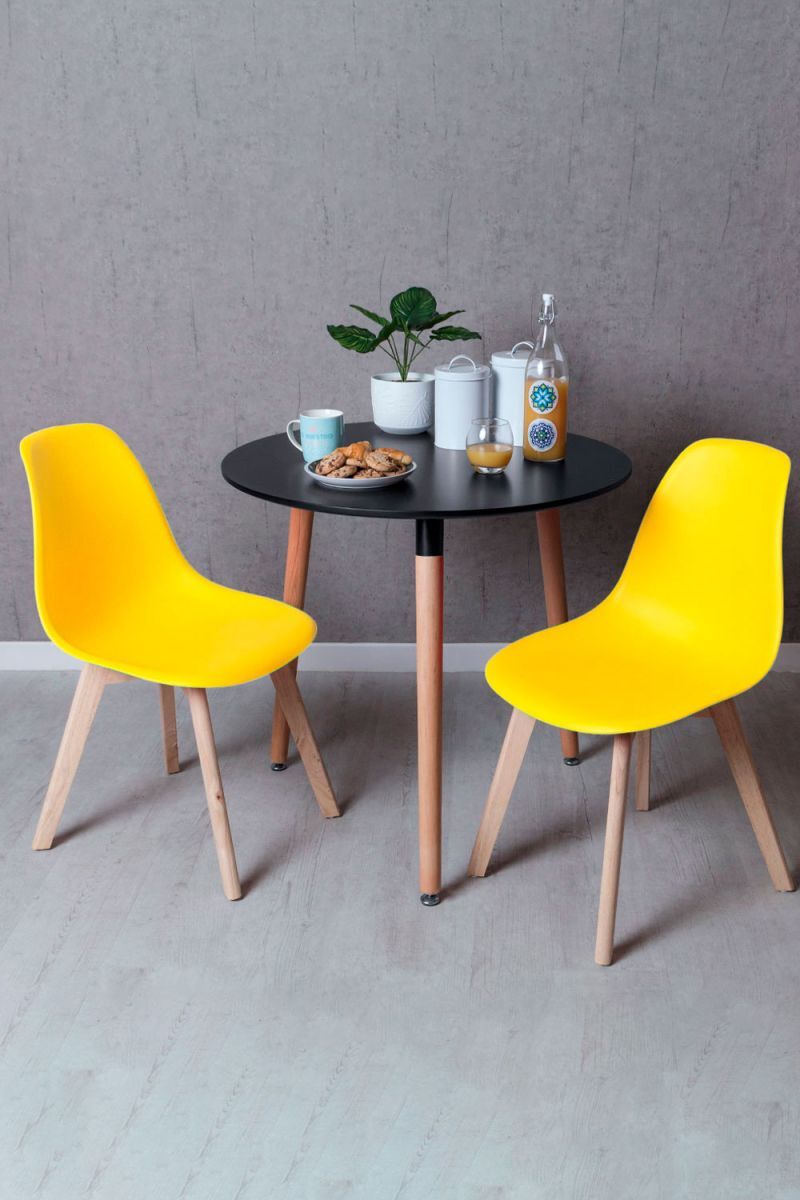 RegalosMiguel Conjunto Mesa Tower Redonda 80 cm Negra y Pack 2 Sillas Kelen