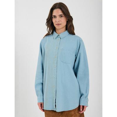 Blusentop NORR "NORR Shirt Drama", Damen, Gr. 38, blau (light blau denim), Obermaterial: 100% Baumwolle, Blusen Blusentop