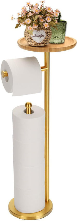 Canora Grey Toilet Paper Holder Stand With Bamboo Shelf, For 5 Toilet Paper Rolls Stainless Steel 69cm H X 20cm W X 20cm D