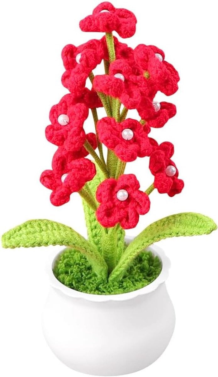 Handgemaakte gehaakte bloem decoratie voor auto dashboard - Rood - Hoogte: 22 cm