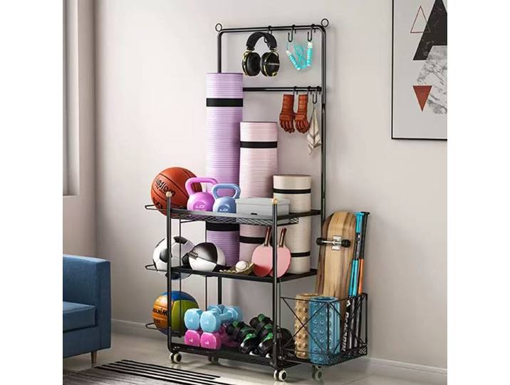 Support de rangement pour équipement de sport: haltères, tapis de yoga, ball, skateboard