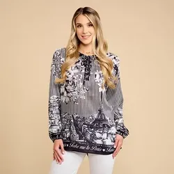 SCHIFFHAUER MUNICH® Bluse, 1/1-Arm V-Ausschnitt Bänder zum Binden leger weit