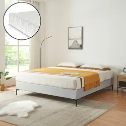 Doppelbett Lilla mit Matratze Textil 140x200 cm Hellgrau [en.casa]
